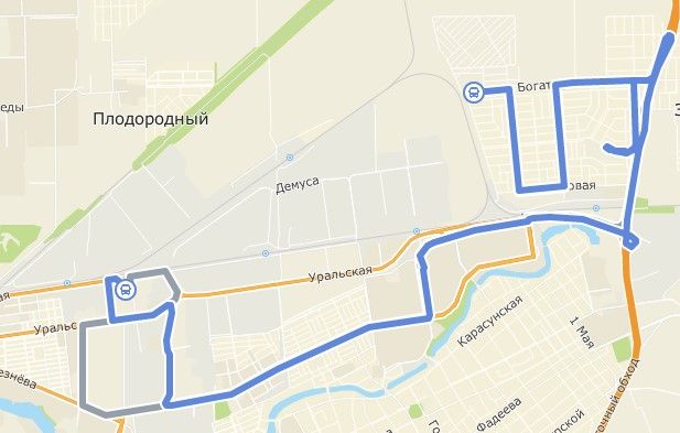Путь маршрутного такси 59 СБС - Новознаменский