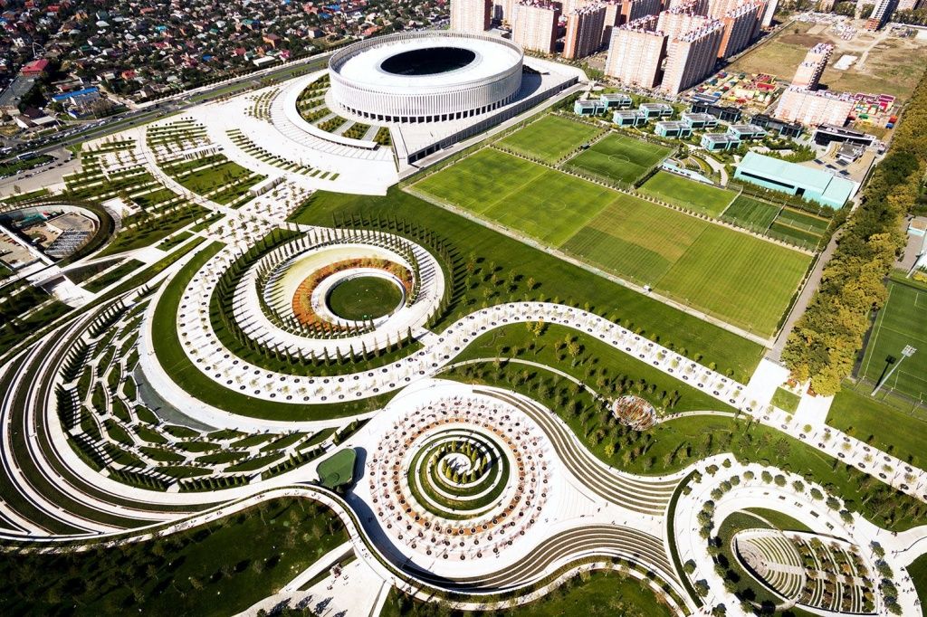 Фотография парка вокруг стадиона Краснодар с высоты