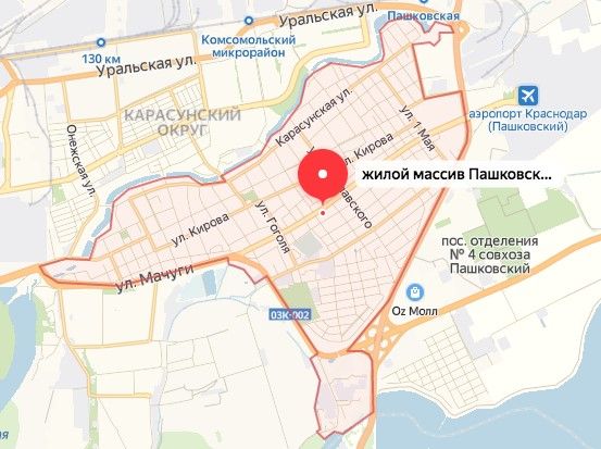 Пашковский микрорайон на карте Краснодара